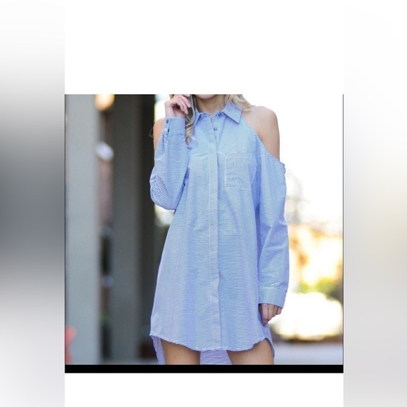 SOFT SURROUNDINGS Striped Cold Shoulder Tunic Dress Blouse Size L - Picture 1 of 9